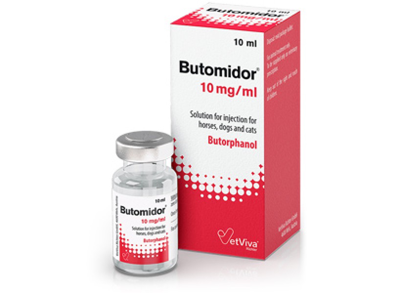 Butorphanol (Stadol) — Klare nesesprayflasker eller injeksjonsflasker (1–2 mg/ml); veterinærmerker (Butomidor) vanlig