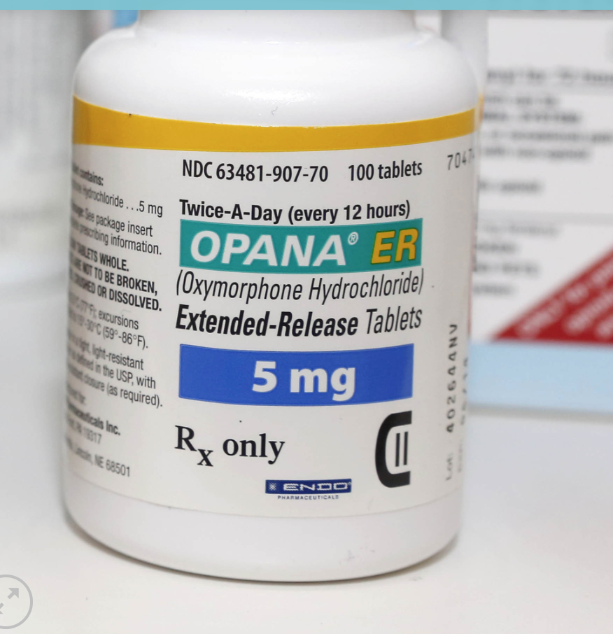 Oxymorphone (Opana 40 mg) — गुलाबी/ऑक्टागोनल ईआर टैबलेट (Opana 40 मिलीग्राम); सफेद आईआर टैबलेट