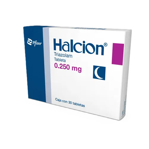 Triazolam (Halcion) — Comprimidos brancos/azulados (0,125/0.25 mg), impressão ‘HALCION’